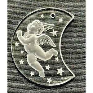 Lalique Noel 1998 Frosted Concave Cherub & Stars Christmas Noel Ornament France